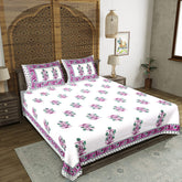 Royal Rajasthani Pink Bloom King Size Bedsheet - Jaipuri Traditional Hand Block Print with 2 Pillow Covers